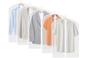FEBYLIU Dress Bag - Garment Bags 5Pcs Dustproof Clothes Bags - Suit Bag Cover Moth Proof Coat Bag with Zip Translucent Dress Bags Covers Waterproof Anti-mite Breathable PEVA Clothes Covers Protector 60x100cm