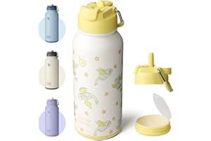 BOTTLEBOTTLE BOTTLE BOTTLE Botella de acero inoxidable de 1L con pajita – Botella isotérmica a prueba de fugas para deporte y gimnasio, con compartimento para píldoras, sin BPA, de doble pared (Stella)