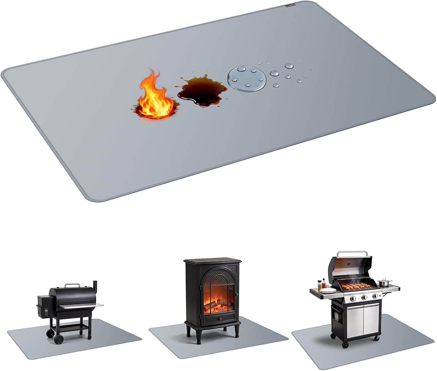 PAWBOSE Tapete para debajo de la parrilla de 76 x 52 pulgadas para parrilla al aire libre, tapete de barbacoa ignífugo de doble cara para patio y cubierta, tapete impermeable a prueba de aceite para