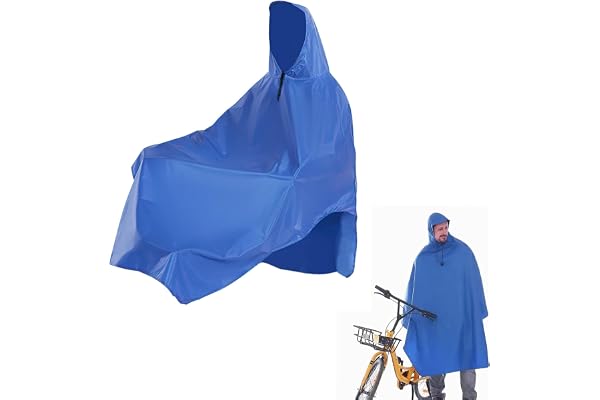 ZMDMAH Regnponcho för cykel 3XL blå vattentät återanvändbar cykelponcho med huva hopfällbar för cykling pendling camping och outdoor