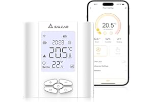 SALCAR Termostat sieciowy WiFi do kotła gazowego/ogrzewania podłogowego z wodą, programowalny z wilgotnością, kompatybilny z Amazon Alexa i Google Home, głowica termostatyczna Tuya