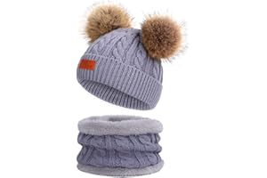 DURINM Bonnet Chaud écharpe Ensemble pour Enfants Bonnet Chapeau Enfant d'hiver Cercle Echarpe Ensemble, Chaud Enfant Bonnet pour Tout-Petits avec Cache-Cou