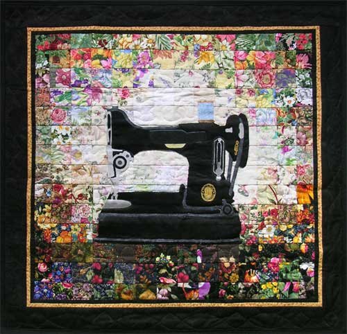 Whims Watercolor Quilt Kits Grandma's Sewing Machine Quilting Supplies, Black