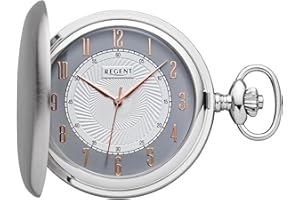 Regent Orologio da tasca da uomo Savonnette Coperchio pieghevole Cromato 50 MM Quarzo Bianco Quadrante Grigio Numeri arabi