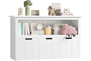 FOREHILL Mobiletto Portagiochi, Libreria per Bambini 3-12 Anni, Scaffale Portagiochi bambini con Ruote, con 3 Cassetti, per Cameretta e Stanza dei Giochi 102×33×61,5cm