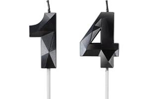 FUNCANDLE 14th Birthday Candles for Cake,Black Number 14 Candle Decorations Birthday Party,3D Design Birthday Candle for Girls Boys 14th Birthday Theme Anniversary Supplie Decorations