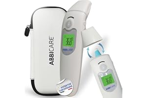 ABBI ESSENTIELS Thermomètre frontal et auriculaire infrarouge avec sacoche ABBICARE™ | Mode spécial bebe précis et rapide 1sec sans contact | thermometres medicaux professionnel infrarouge adulte