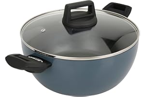 Sitram 715448 Faitout Aluminium recyclé RAVIVE Ø 26 cm H 11 cm Revêtement intérieur Whitford Xylan 2 couches sans PFOA - Coloris Bleu - Avec couvercle vapeur en verre - Tous feux dont induction