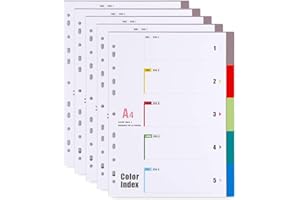 LELADY JEWELRY Divisori per documenti, formato A4, 5 pezzi, in plastica, con linguette multiforate e elenco di contenuti, per la scuola, l’ufficio, la casa