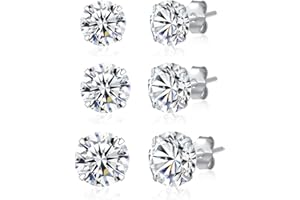 SILBERTALE 3 pary kolczyków ze srebra wysokiej próby 925 CZ zestaw kolczyków dla mężczyzn i kobiet potrójne trzy sześcienne cyrkonie kolczyki sztyfty 3 mm-8 mm