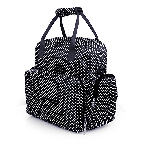 Zicac Baby Dot Printed Multi Function Large Capacity Waterproof Oxford Diaper Nappy Changing Bag Nursery Top Handle Satchel Bags Set Mummy Backpack Shoulder Bag (Black)