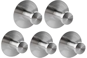 Encuryna 5 Piezas Ganchos Adhesivos para Pared Acero Inoxidable, Colgador Toallas sin Taladro, Toalleros de Gancho para Baño, Colgador Adhesivo para Baño Cocina Albornoz Trapos, Plata