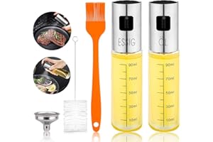 Miiepls Pulvérisateur d'huile en Verre Portable, 2 Pièces Vaporisateur Huile Bouteille de Distributeur d'huile d'olive 5 en 1 pour Barbecue, Cuisine, Salade, Pâtes, Pain de Cuisson, etc. (100 ML)