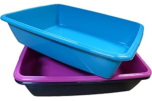 WHITEFURZE Set of 2 Large Cat Litter Tray Plastic Pet Toilet Kitten Rabbit Training Liter Box 46cm