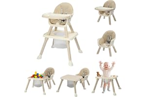 BONNLO Chaise Haute Bébé Évolutive, Confort Rembourré, avec Plateau Double, 6 mois à 3 ans, 6 à 15 kg, pliage ultra compact, légère(4,9kg) (Beige)