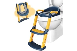 DEANIC Toilettensitz Kinder mit Treppe, Töpfchen mit Leiter &PU Gepolstert, Toilettenaufsatz für Kinder ab 1-7 jahre, Klositz für Kinder 38-47cm (Blau)