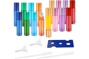 TESSTSY 16 Piezas Roll On Aceite Esencial Cristal, 10 ml Botellas Rellenable, Botellas Aceite Esencial con Bolas de Acero Inoxidable