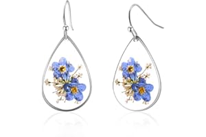ALIYOHAM Forget Me Not Earrings Pressed Flower Earrings Embossed Teardrop Earrings Silver Earrings for Women Dangle Earrings Personalized Handmade Earrings