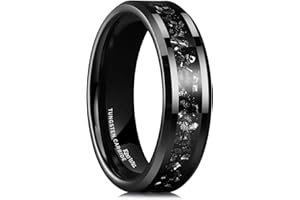 King Will Men's 6mm 8mm Black/Silver Tungsten Carbide Wedding Ring with Blue, Red, Gold, Purple Foils/Fragment Inlay, Beveled Edge