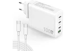 LTBSTOYE Chargeur Rapide USB-C 100W, Adaptateur Secteur 4 Ports GaN Type C avec câble, Compatible avec MacBook Pro/Air, Lenovo/HP/Dell, iPhone 15/14, iPad Pro, Google Pixel, Samsung Galaxy S23/S22, Steam Deck