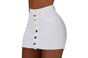 TIMEMEAN Femme Denim Mini Skirt Jupes en Jean Moulantes élastiques à Taille Haute avec Poche De Couleur Unie