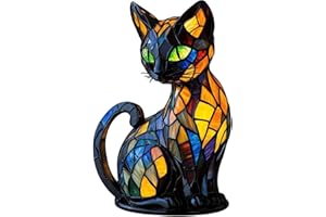 DSXVJHD Stained Cat Lamp, Vintage Cat Lamps Stained Resin Table Lamps, Animal Series Night Light Home Decor, 3D Cute LED Animal Bedside Table Night Lights for Kitten Lovers