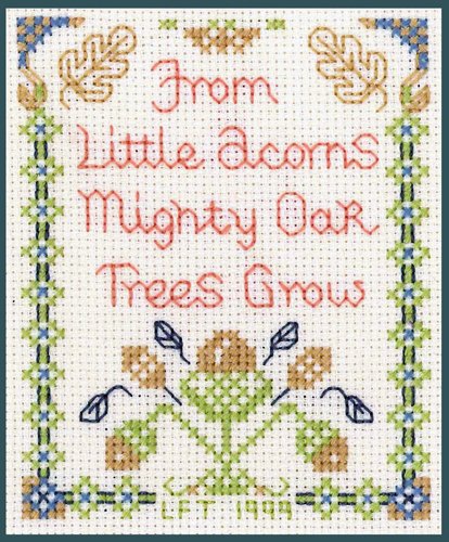 Little Acorns mini Sampler - Complete Cross Stitch kit on 14 aida with Clear Colour Chart, Great for Beginners