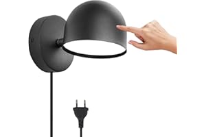 ‎BOBOPAI 12W LED Innen Wandleuchte Mit Stecker, Touch Control Wandlampe Dimmbar, 350° Drehbare Nachttischlampe, 3000k Warmweiß Einstellbar Leselicht Für Wohnzimmer, Schlafzimmer, Treppen, Flur, Büro,Schwarz