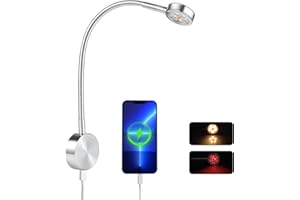 Obeaming Lampade da Lettura LED 12V Camper Barca Spot, Integrato Interruttore Dimmer, Caricabatterie di Tipo C, Luce Notturna Rossa, Per Caravan Furgone Van 24VDC Flessibile a Collo di Cigno (Argento)