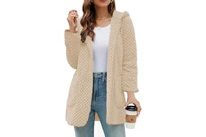 ABYOVRT Damska bluza z kapturem, oversize, płaszcz polarowy, zimowy płaszcz zimowy, długi rękaw, ciepły kardigan, bluza z kapturem, kurtka z kapturem, kurtka zimowa z kieszeniami, S-XXL