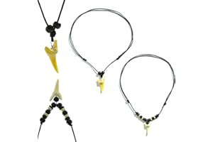 ARRDERLY Halskette mit Haifischzahn-Anhänger, Acryl, verstellbar, Vintage-Wachsseil, Surfer-Halskette, Halskette mit Holzperlen, modischer Vintage-Anhänger für Jungen, Mädchen, Männer, Frauen, Surfer, 2 Stück,
