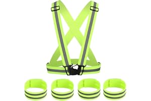 CHUER Gilet Catarifrangente + 4*Nastri Riflettenti, Alta visibilità Elastico Regolabile Giubbotto Riflettente Sicurezza per Corsa, Ciclismo, Jogging o Lavorano in Cantiere, la Sicurezza del Traffico