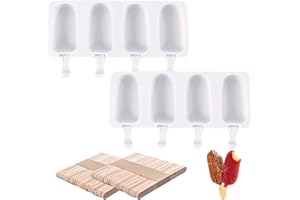 TIMEMEET 2 Pezzi Stampi per Gelato a 4 Cavità, Stampi per Ghiaccioli, Stampi per Gelato Ovali in Silicone Riutilizzabili per Gelato Fatto in Casa Fai-da-Te, Yogurt (100 Bastoncini di Legno)