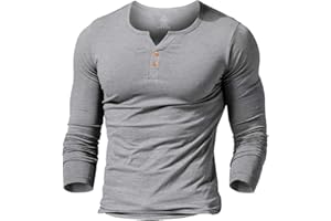 Alivebody Męska koszulka z długim rękawem dopasowana dopasowana bawełniana Henley z guzikami