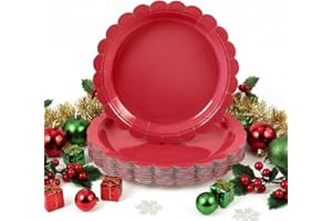 NatNarr 30 Pcs Red Paper Plates 9 Inch Disposable Scalloped Plate Christmas Paper Plates Red Dessert Dinner Plate for Birthday Baby Shower Wedding Christmas
