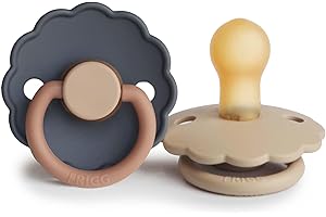 FRIGG Daisy Latex Schnuller | 2er-Pack | Daisy Block Naturkautschuk Schnuller | symmetrisce Kirschform | BPA-frei | Made in Dänemark | Latex Schnuller | Aurora/Croissant - Größe 1 (0-6 Monate)