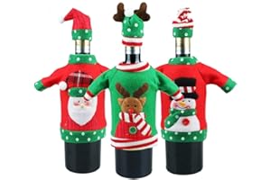 MEET-SHOP Weihnachten Weinflasche Abdeckung Taschen, Flaschen-Kleidung 3pcs Weihnachten Flaschen Deko Party Restaurant Weinrot Weinflasche Flaschenanzug Flaschenüberzug Weihnachtsmann Hut Flaschebeutel