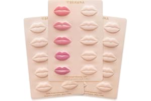 BRAWNA [ 3 Pack ] 3D Lip PMU Practice Skin - Soft Silicone Lip Blush Practice Pad with Human Skin - Like Texture - 10 Lip Shapes - PMU Supplies