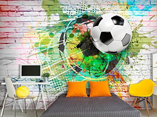 FOTOTAPETE Fussball 400×280 cm – VLIES TAPETE PREMIUM – PROFI QUALITÄT – Top moderne Wanddeko – Riesen Wandbild – Top Design Tapete – Neue exklusive Edition mit noch besser Druckauflösung – Deutsches Premium Vlies – Fußball Ziegel Graffiti Kindertapete Kinderzimmer Kinder i-B-0044-a-a - 2