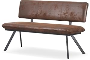 ‎B&D HOME B&D home® Sitzbank Juna 160 cm – gepolsterte Esszimmerbank mit Rückenlehne, V-Metallgestell schwarz, Microfaser Wildlederoptik in Braun, modern Industrial Design für Esszimmer, Küche & Flur
