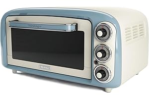 Ariete 979 Forno Elettrico di Design 18 Litri - Ideale per pizza da 30 cm - Doppio vetro - 1380 Watt - Acciaio Inox - Linea Vintage - Celeste