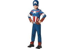 RUBIE'S Avengers Officiel - Déguisement Classique Captain America Enfant - Taille M - 5-6 ans - 105 à 116 cm - Costume Combinaison Bleue et Rouge et Cagoule - Pour Halloween, Carnaval