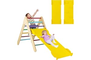 COSTWAY 3 in 1 Arrampicata Giocattolo a Triangolo per Bambini, Set di Arrampicata con Rampa di Scivolo a 2 Lati e Inclinazione Regolabile, Arrampicatore per Bambini 1 Anno+ (Colorato)