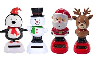 Recitem Wackelfigur Solar Weihnachtsfigur Elch,Solarbetriebener Schwingender Weihnachtsmann, Tanzende Figur Spielzeug für Zuhause Büro Dekoration 4 Stück (4-teiliges Set)