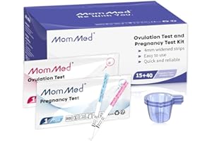 MOMMED Kit de Test d'Ovulation et de Grossesse (HCG15-LH40), Haute Sensibilité de 25 mIU/ml, 15 Tests de Grossesse, 40 Tests d'Ovulation, 55 Gobelets de Prélèvement d'Urine, Résultats Rapides et Préci