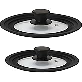 briebe TotaLid Set of 2 Universal Frying Pan Lids with Silicone Rim and | Multi-Diameter, Silicone and Glass Rim, BPA Free, f