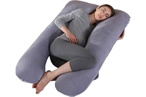 FEMEREINA Almohada de Maternidad con Forma de U, Almohada de Embarazo para Todo el Cuerpo y Maternidad con Funda Lavable para Dormir de Lado y Soporte para la Espalda (Gris (Terciopelo))