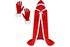Beipegin Weihnachtskostüm Damen Weihnachtsmann Umhang mit Kapuzen und Handschuhe Weihnachtsmann Mantel Weihnachtsfrau Kostüm Damen