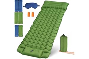 TOSZOLY Colchón Autoinflable para Camping, Colchón de Acampada con Almohada Incorporada y Bomba de Pie, Colchon Hinchable Indivudual, Ultraligera, para Senderismo, Mochilero (Verde Oliva)