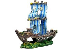 SMOOTHEDO-PETS Petites décorations d'aquarium - Accessoires de décoration pour aquarium - Cachettes de poisson Betta - Jouet épave / bateau pirate (bleu)